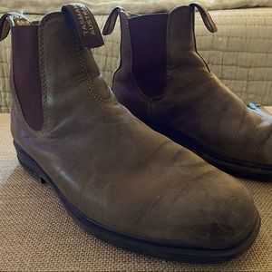 heavily worn brown Blundstones, super reliable